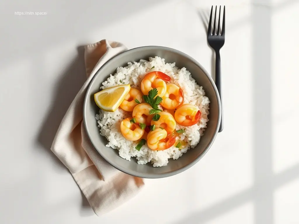 Delicious garlic butter shrimp rice bowl for a healthy dinner