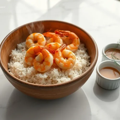 Delicious garlic butter shrimp rice bowl for a healthy dinner