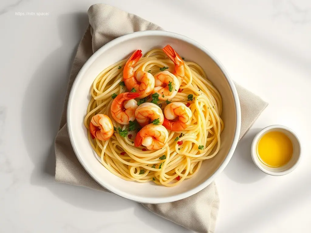 Garlic Butter Shrimp with Zoodles in ceramic bowl