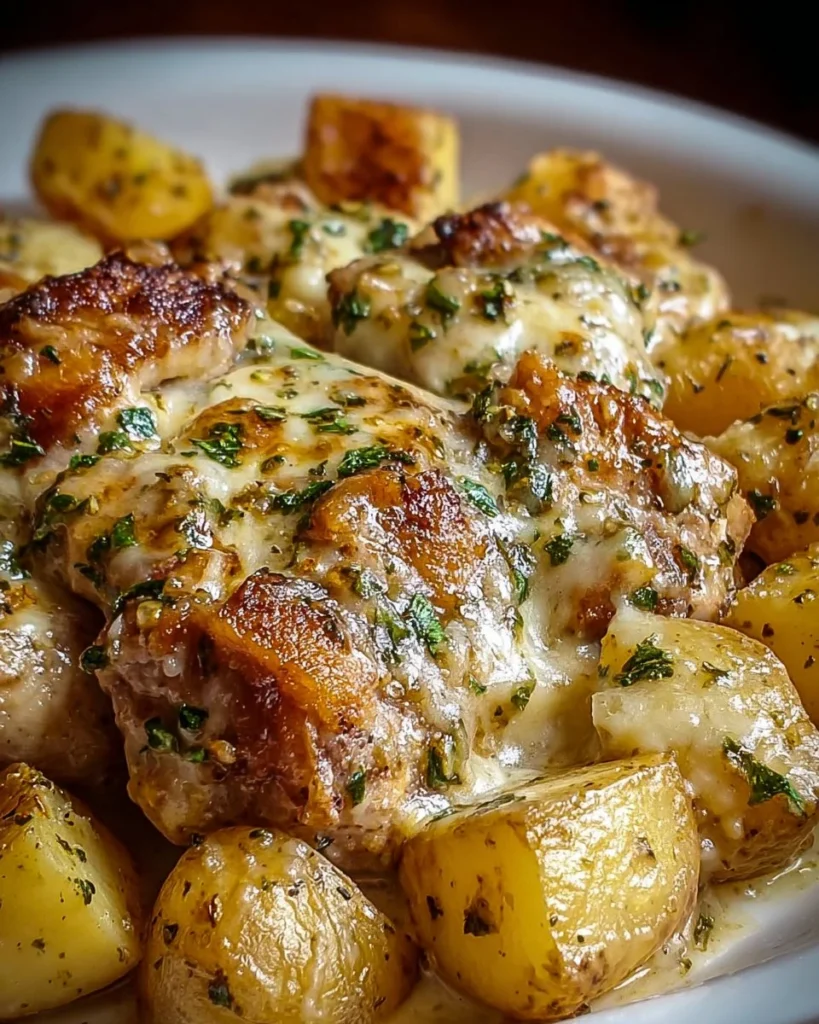 Garlic Parmesan Chicken and Potatoes cooked in a crockpot recipe