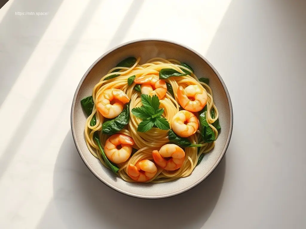 Garlic Shrimp Linguine with Spinach, a healthy dinner recipe