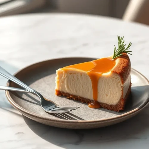 Delicious Gingerbread Crust Christmas Cheesecake artfully presented