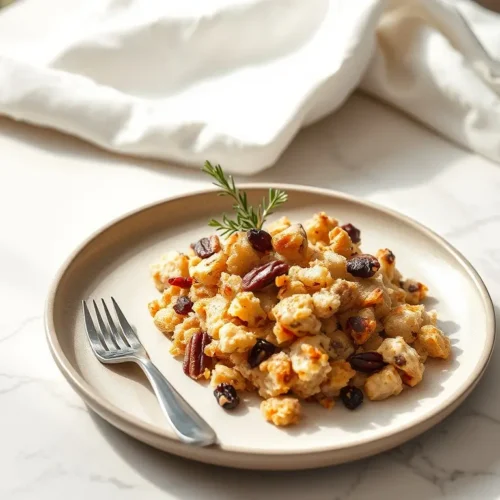 Delicious Gluten-Free Thanksgiving Stuffing in a ceramic dish