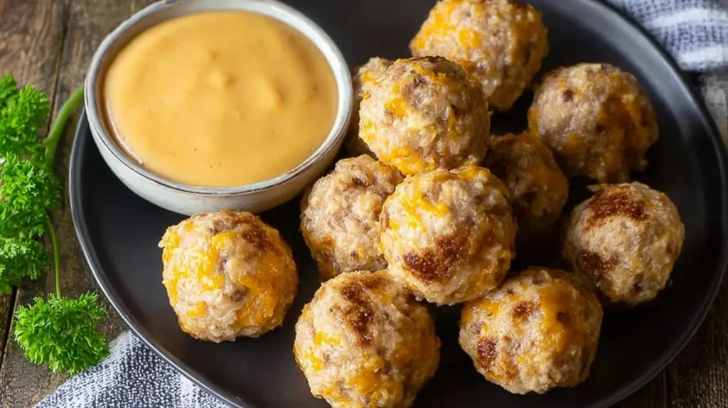A platter of freshly fried cheese balls, perfectly browned and ready to eat.