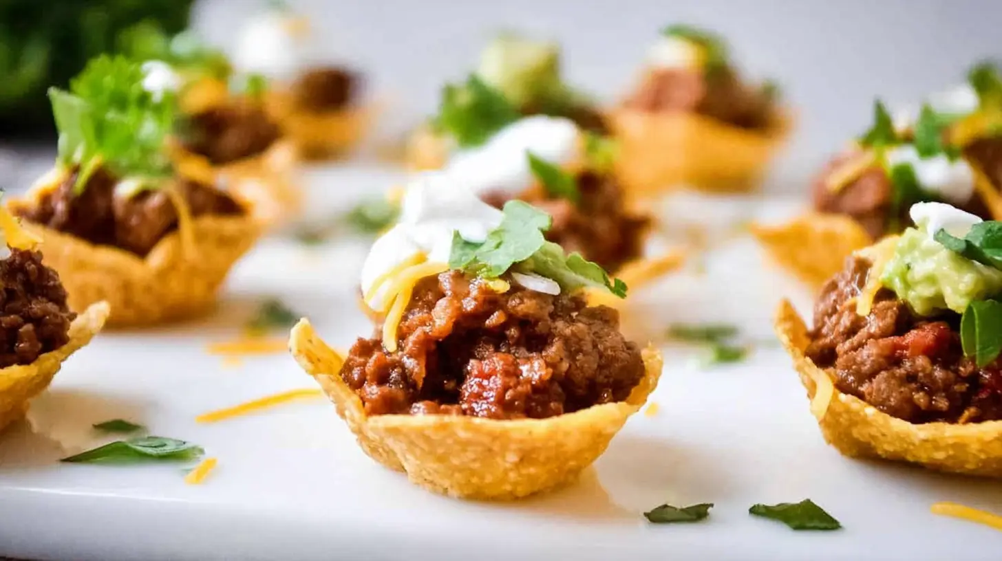 Close-up of gourmet meat appetizers beautifully arranged for an event.