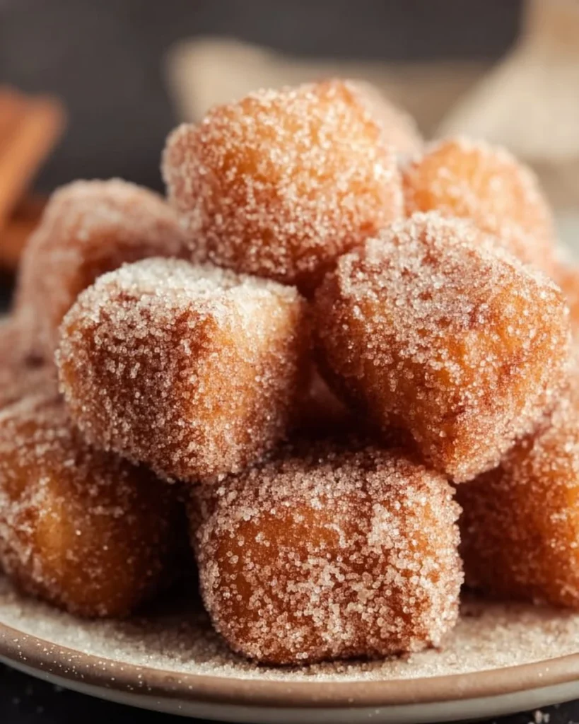 Delicious healthy air fryer churro bites dusted with cinnamon sugar.