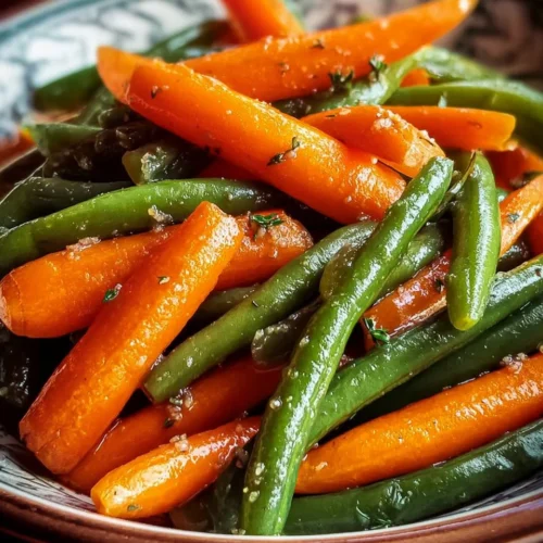Honey glazed carrots and green beans served in a dish