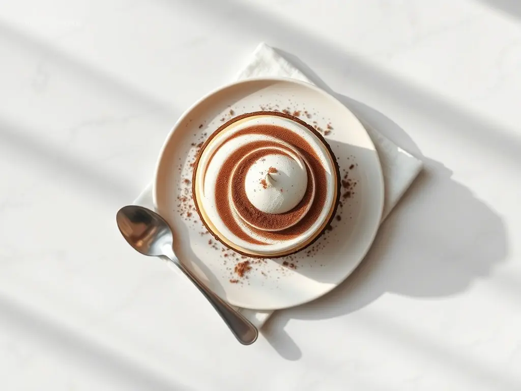 Hot Cocoa Cheesecake with Marshmallow Swirl, overhead shot