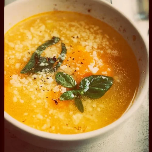 Bowl of Italian Penicillin Soup with fresh herbs and vegetables