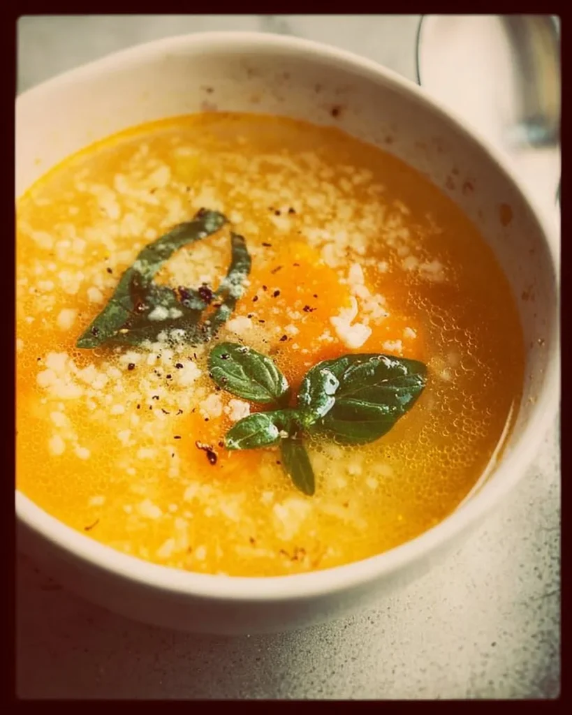 Bowl of Italian Penicillin Soup with fresh herbs and vegetables