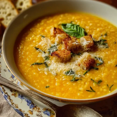 Bowl of Italian Penicillin Soup with herbs and vegetables