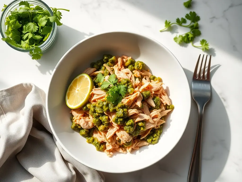 Delicious Low-Carb Salsa Verde Chicken overhead flatlay