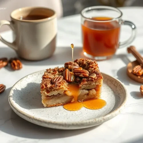Delicious Maple Pecan Apple Bars on a marble table