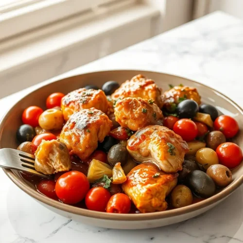Delicious Mediterranean Crockpot Chicken with fresh herbs