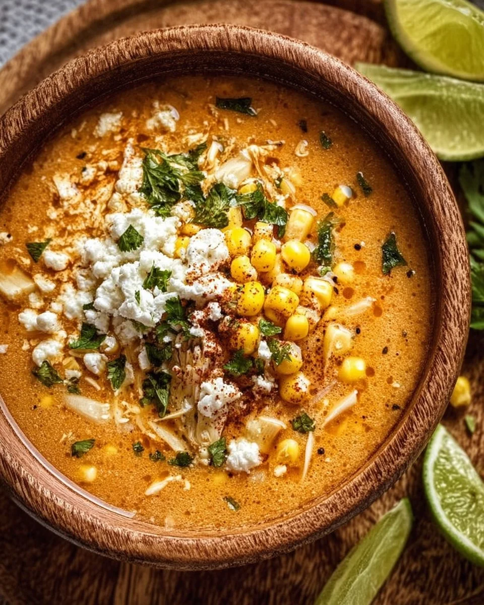 Delicious bowl of Mexican Street Corn Soup garnished with cilantro and lime.