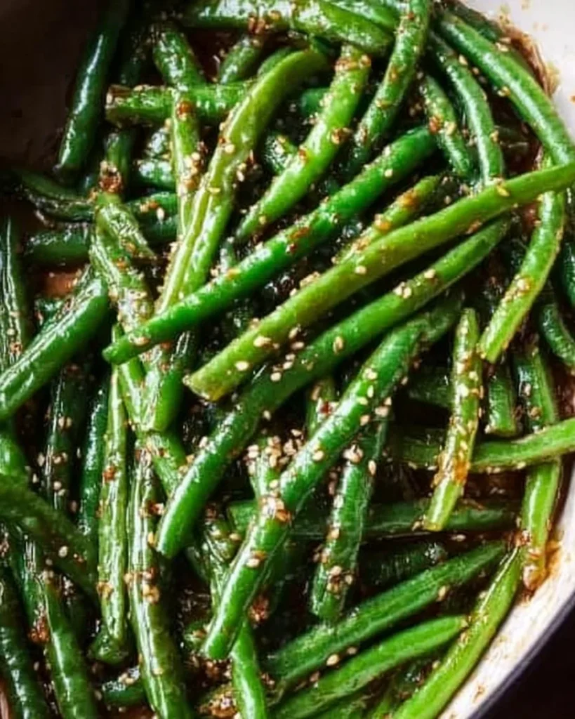 Miso green beans served in a bowl, garnished and ready to enjoy.