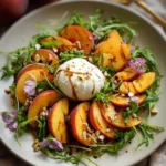 Delicious Peach Burrata Salad with fresh fruits and creamy cheese