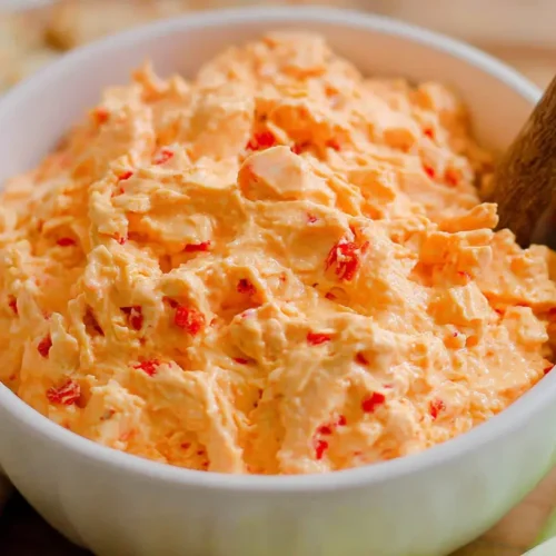 A detailed pimento cheese recipe card with ingredients and steps.