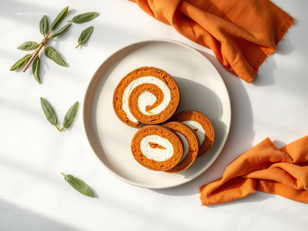 Delicious Pumpkin Roll Cake with Cream Filling slices