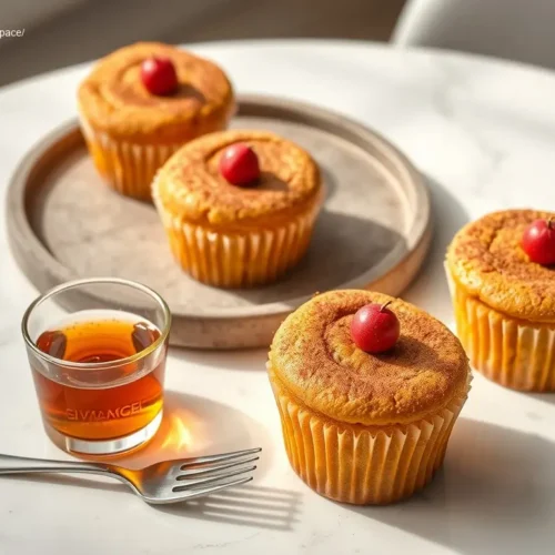 Delicious Pumpkin Cheesecake Filled Cupcakes on a white marble table