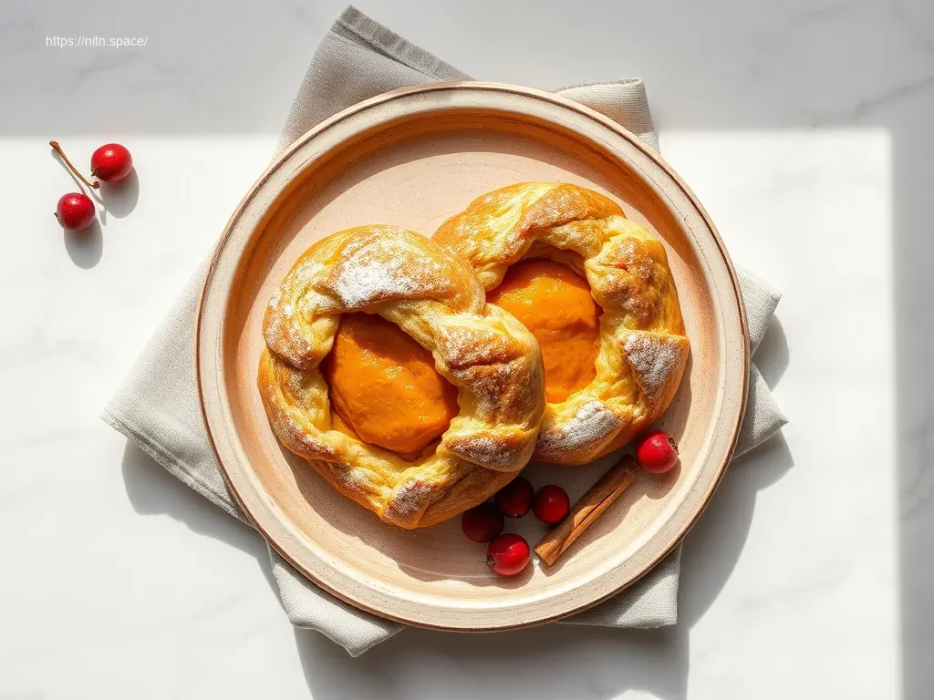 Flaky Pumpkin Cream Cheese Danish with Puff Pastry on marble