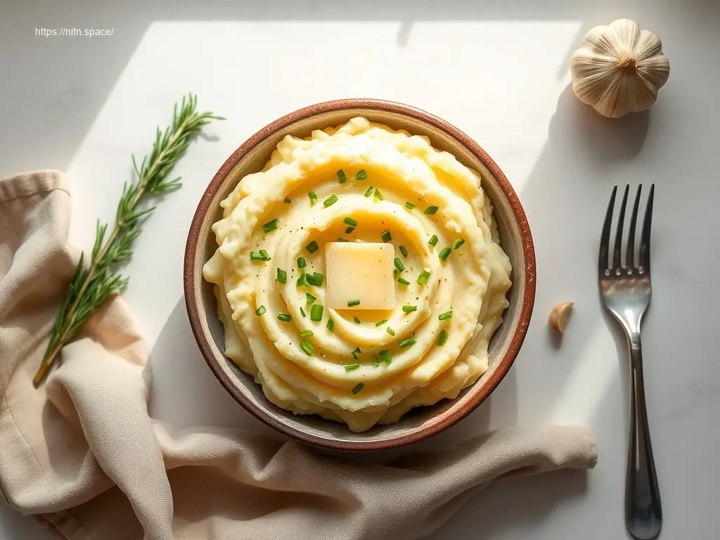 Delicious Roasted Garlic Herb Mashed Potatoes with fresh chives