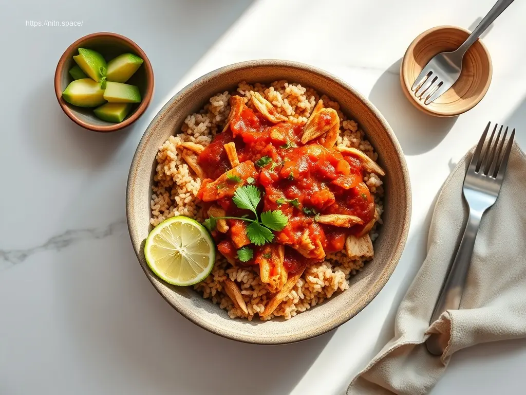 Delicious Slow Cooker Salsa Chicken with Brown Rice