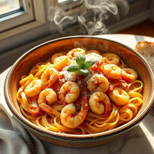 Delicious Shrimp Carbonara with Parmesan