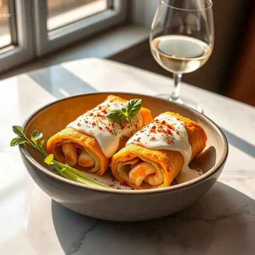 Delicious Shrimp Lasagna Roll-Up on a white plate