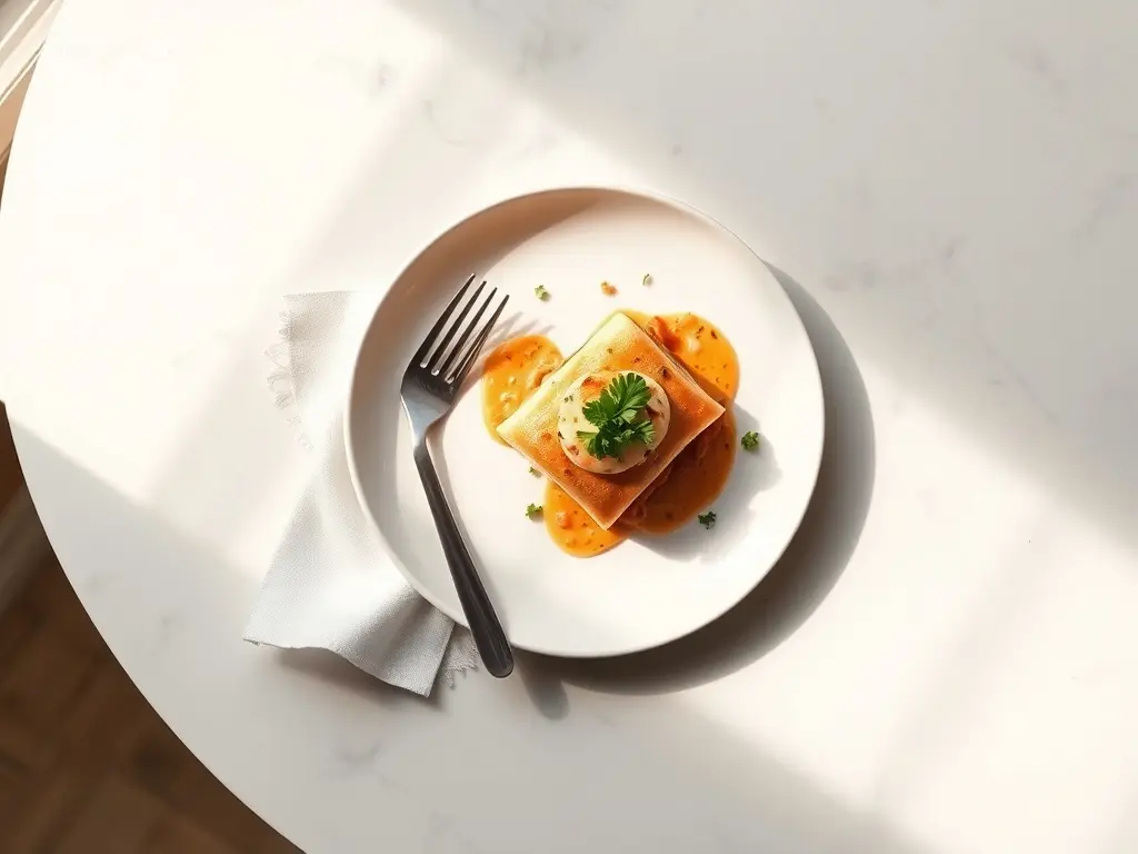 Delicious Shrimp Lasagna Roll-Up on a white plate