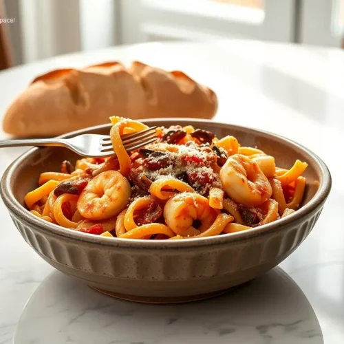 Delicious Shrimp and Sun-Dried Tomato Penne pasta dish