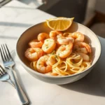 Creamy Garlic Butter Shrimp Skillet with parsley and bread