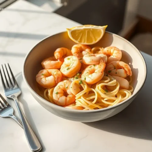 Creamy Garlic Butter Shrimp Skillet with parsley and bread