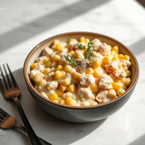 Delicious Skillet Creamed Corn with Turkey for holiday meals