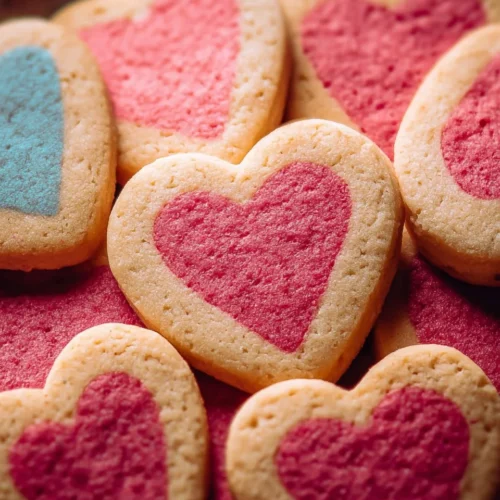 Freshly baked Slice and Bake Valentine's Day Cookies on a plate.