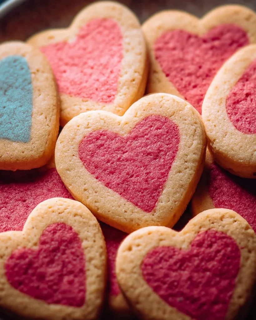 Freshly baked Slice and Bake Valentine's Day Cookies on a plate.