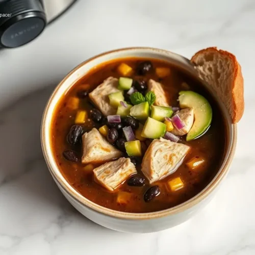 Overhead view of Slow Cooker Chicken and Black Bean Soup