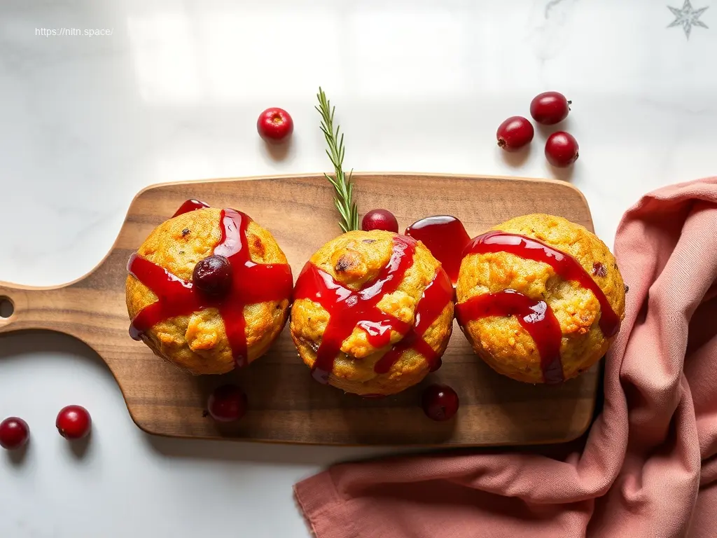 Delicious Stuffing Muffins with Cranberry Glaze for Thanksgiving