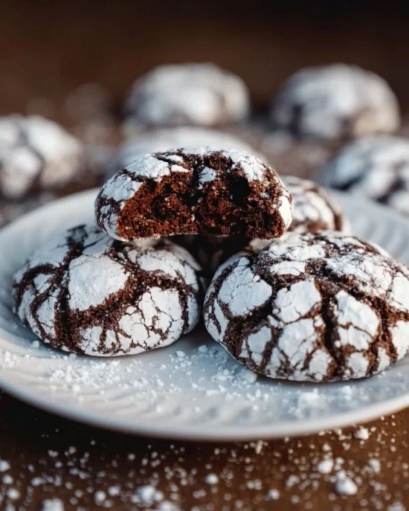 Delicious chocolate crinkle cookies dusted with powdered sugar