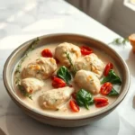Creamy Tuscan Chicken Crockpot overhead shot