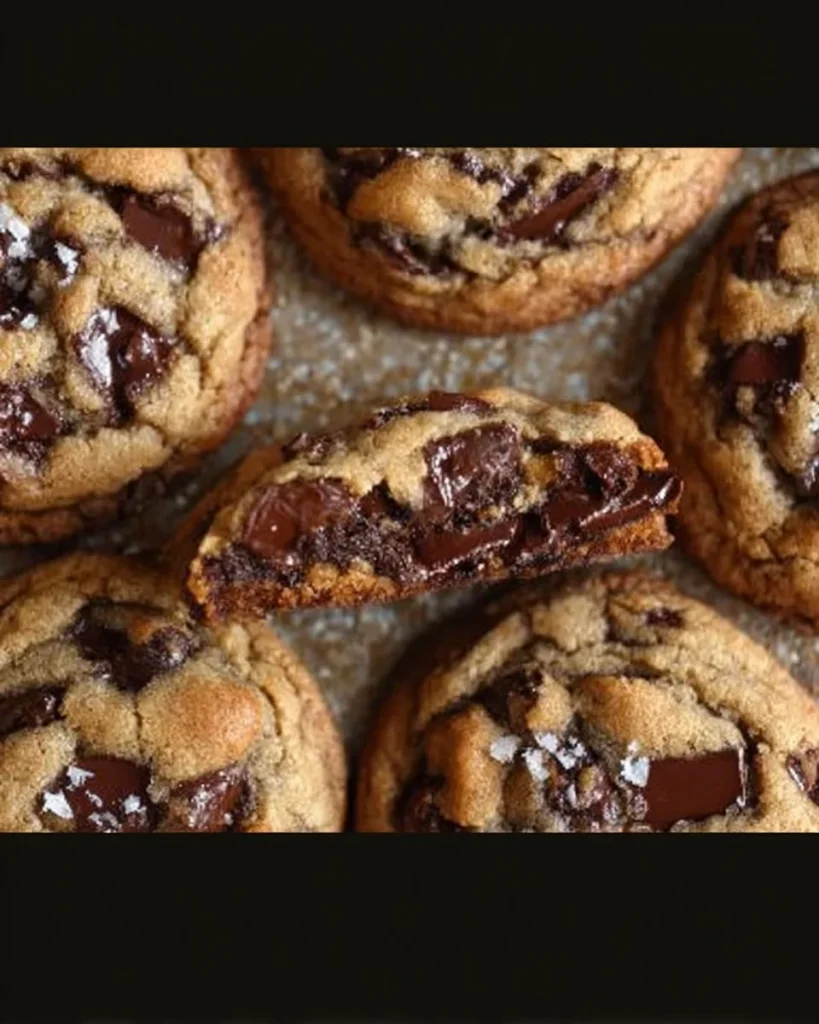 Ultra thick chocolate chip cookies with crispy edges and gooey centers loaded with chocolate.