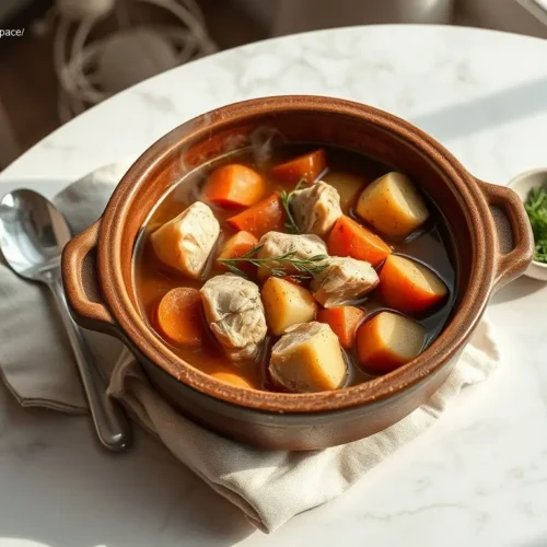 Delicious Whole30 Crockpot Chicken Stew with vegetables and herbs