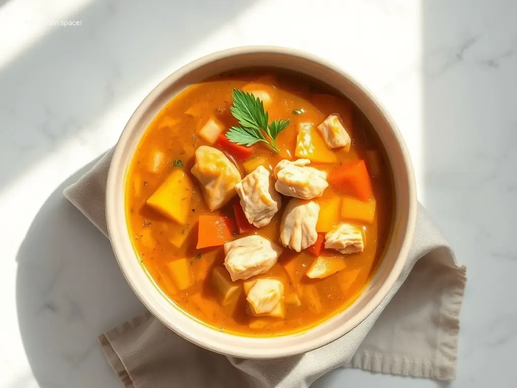 Delicious Whole30 Crockpot Chicken Stew with vegetables and herbs